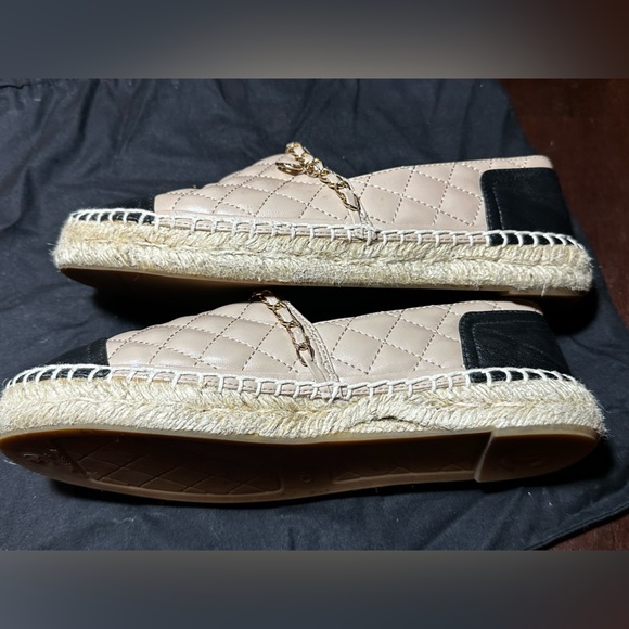 Pink/tan and black pleated pleather espadrilles size 8.5 - Picture 5 of 8